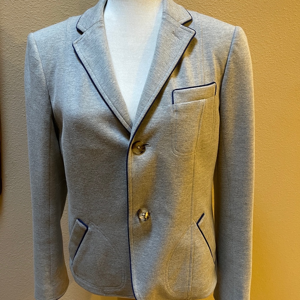NEW $595 Faconnable Grey Navy Piped Lined Blazer, Jacket NWOT!